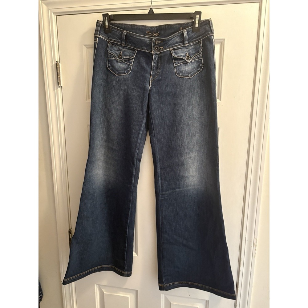 Silver Jeans Co Jeans Womens 32x33 Blue Starr Trouser Wide Leg Flap Pockets
